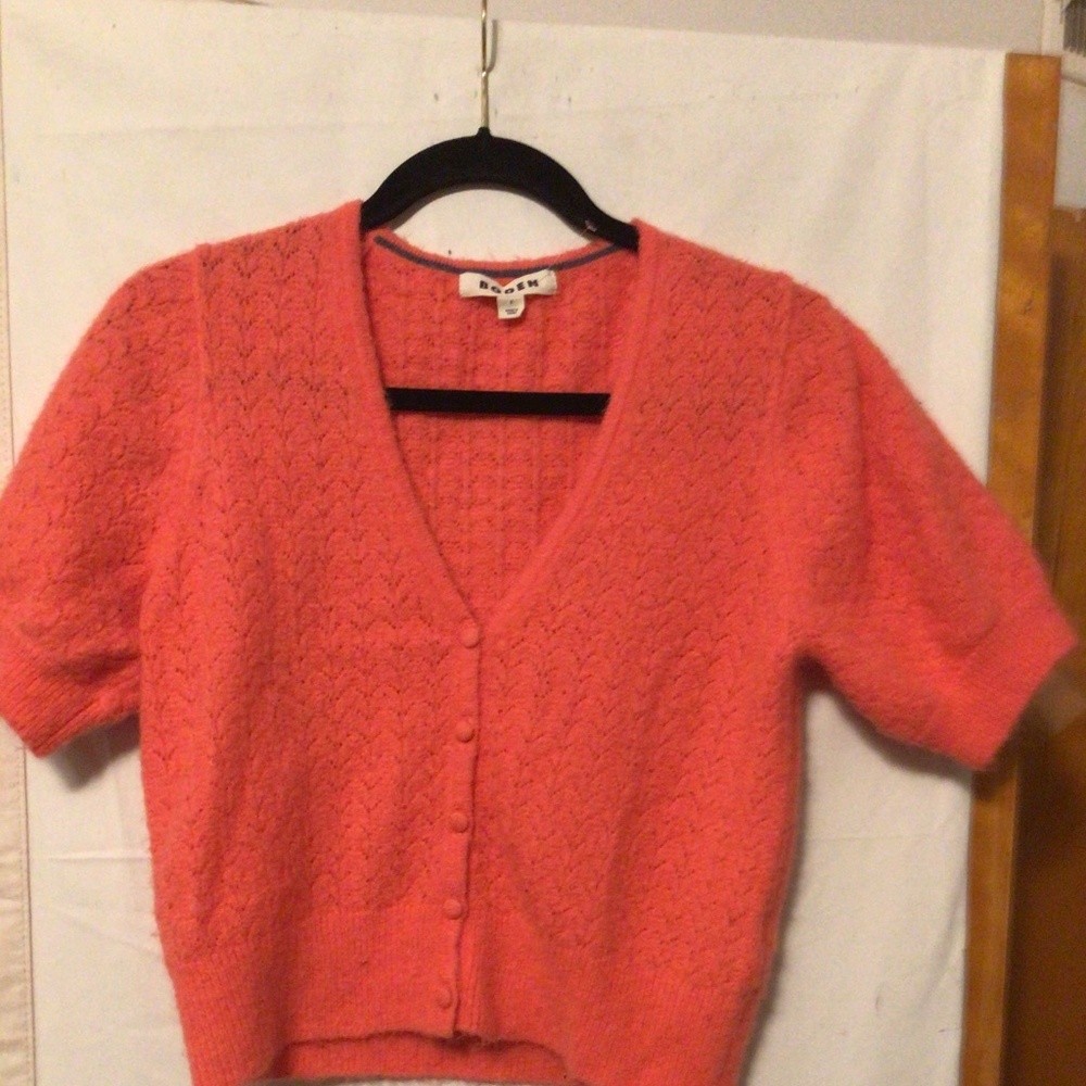 Boden Coral Pink Short-Sleeve Knit Cardigan
